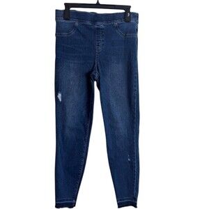 SPANX Jeans Womens Size L Blue Medium Wash Distressed High Rise Skinny